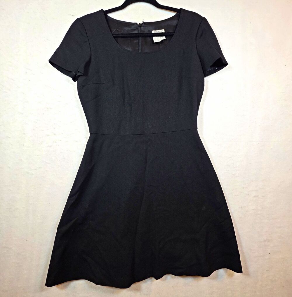 Ann Taylor LOFT Black Wool Woven Fit & Flare Dress, Scoop Neck,Sz 6 vintage